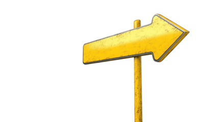 Bright yellow arrow pointing left, a visual guide for direction and navigation