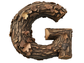 Rustic wooden letter embellished with vibrant green leaves, a natural alphabet 