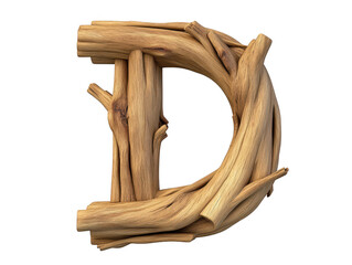 Rustic wooden letter d, a natural wood alphabet character for craft and decor 