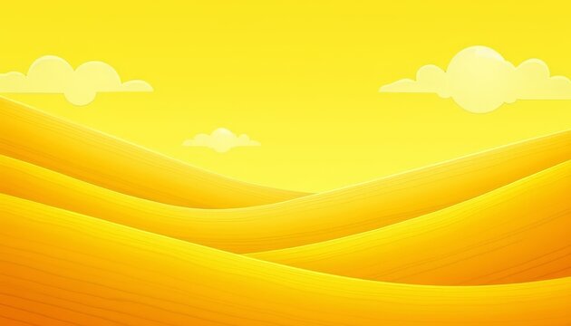 Abstract landscape of rolling yellow hills under a bright sun and soft clouds.