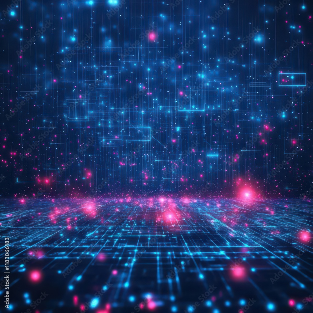 Aufkleber futuristic abstract technology background featuring glowing lines and dots in a dynamic composition 