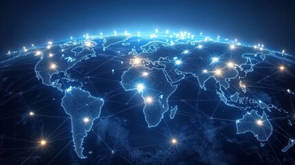 Obraz premium Global network connection, illuminated world map.