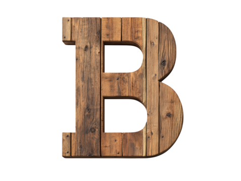 Rustic wooden letter b, a natural craft decoration for vintage decor 