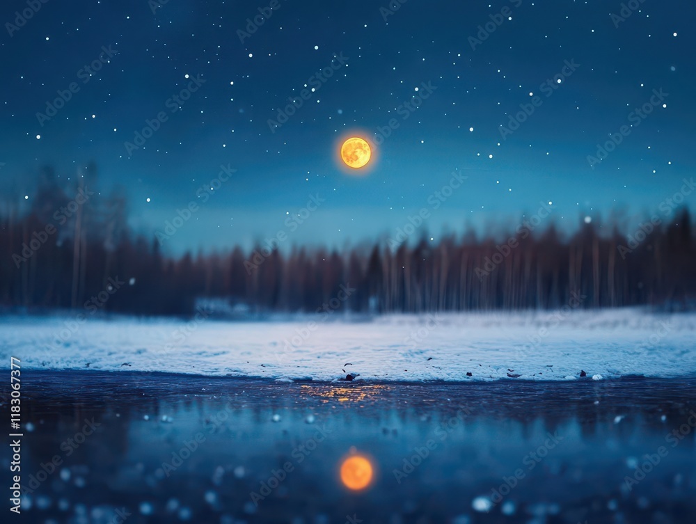 Aufkleber majestic full moon illuminating a tranquil frozen lake surrounded by snowy terrain creating a peacef