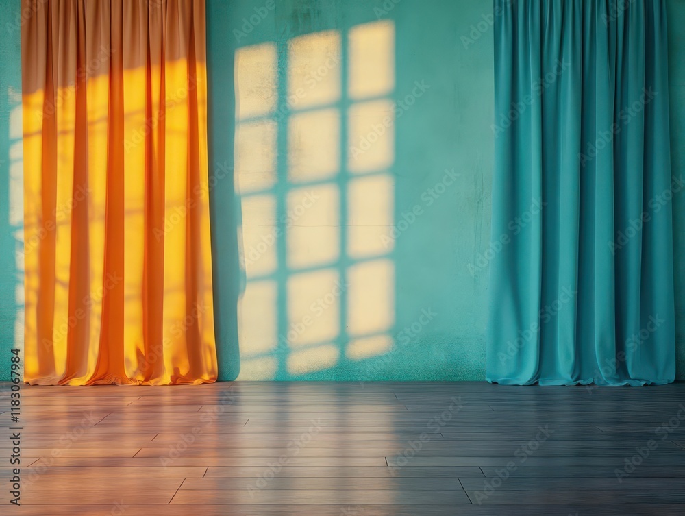 Aufkleber cozy room with warm wooden floor and soft fabric curtain creating an inviting atmosphere for relaxat