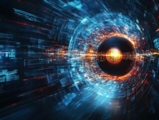 Obraz premium Surreal painting of a data breach visualized as a black hole consuming glowing data