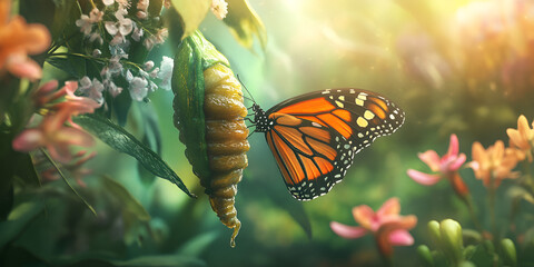 Butterfly on Cocoon, Butterfly Transformation
Nature's Beautiful Cycle
Monarch Butterfly Life
Cocoon to Butterfly
Butterfly in Bloom
Nature's Transformation