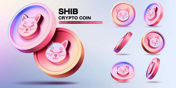 3D Vector SHIB Cryptocurrency Coins Set. Perspective Illustration about Crypto Coins