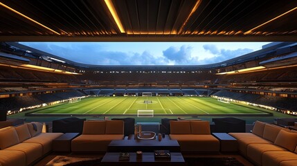 Spectacular Floodlit Football Stadium Luxury VIP Lounge with Premium Seating