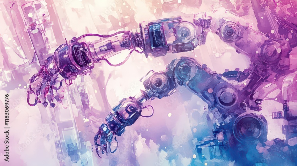Poster a futuristic robot standing confidently against a bright pink background evoking a sense of innovati