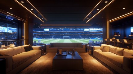 Luxurious VIP Lounge in Modern Football Stadium at Night