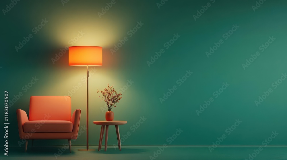 Aufkleber cozy room featuring stylish chair and elegant lamp casting soft light creating a warm inviting atmos