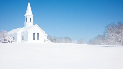 Snowy White Church Winter Landscape Serenity