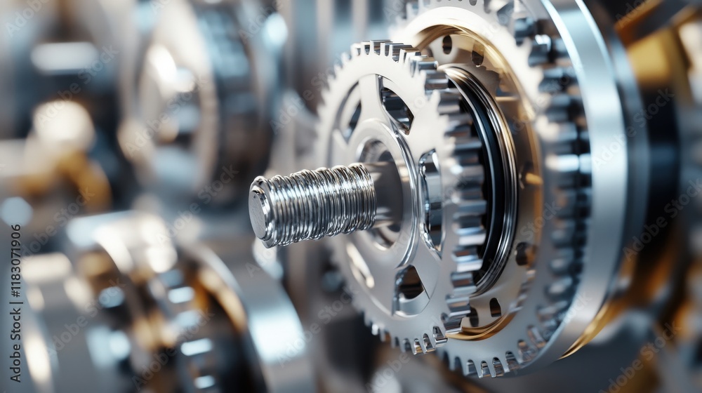 Poster Close-up View of Precision Engineered Gears and Cogs in Motion, Showcasing Intricate Design and Details of Mechanical Components in a Modern Industrial Setting