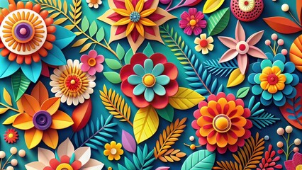 Vibrant Paper Flower Composition A Colorful Floral Design Featuring Layered Petals and Lush Foliage