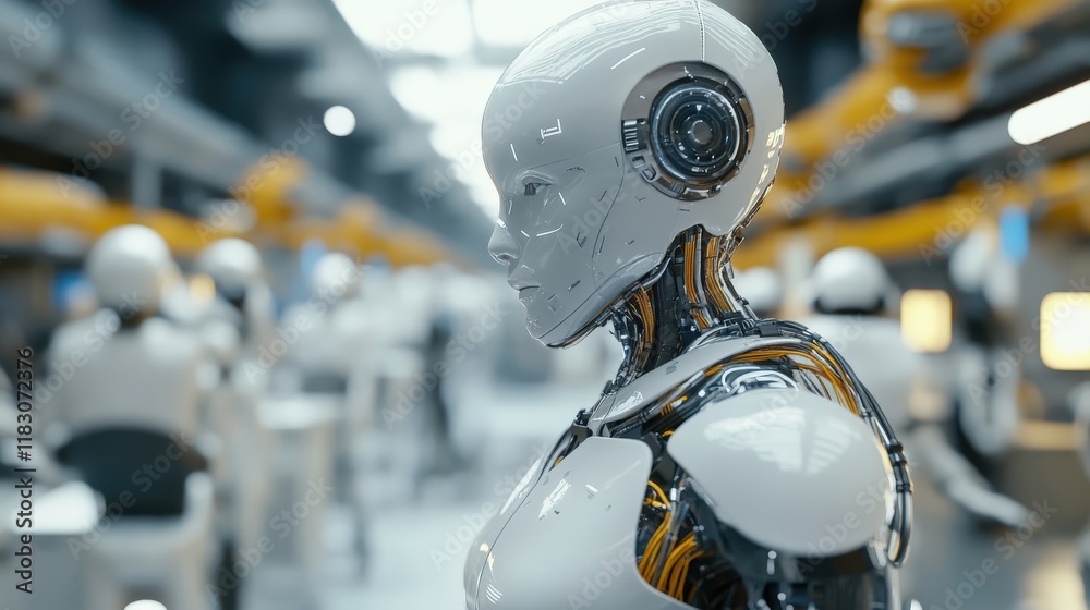 Poster Futuristic Robot in a High-Tech Laboratory Setting with Advanced Machines and a Seamless Design of Artificial Intelligence in Action