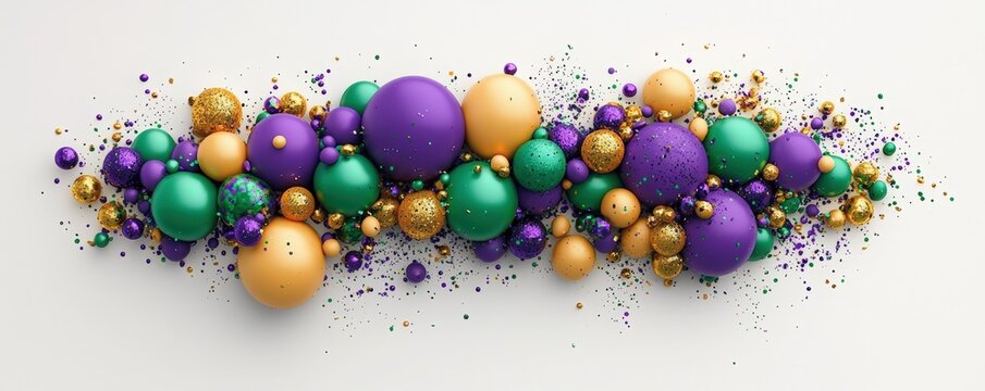 Collection of 3D elements for Mardi Gras Carnival Theme. Crown, Mask, Purple, Green, Gold, Jewelry. Laissez Les Bon Temps Rouler