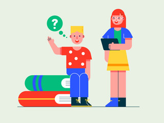 Student doing home schooling. Homeschooling illustrations. Flat vector illustrations