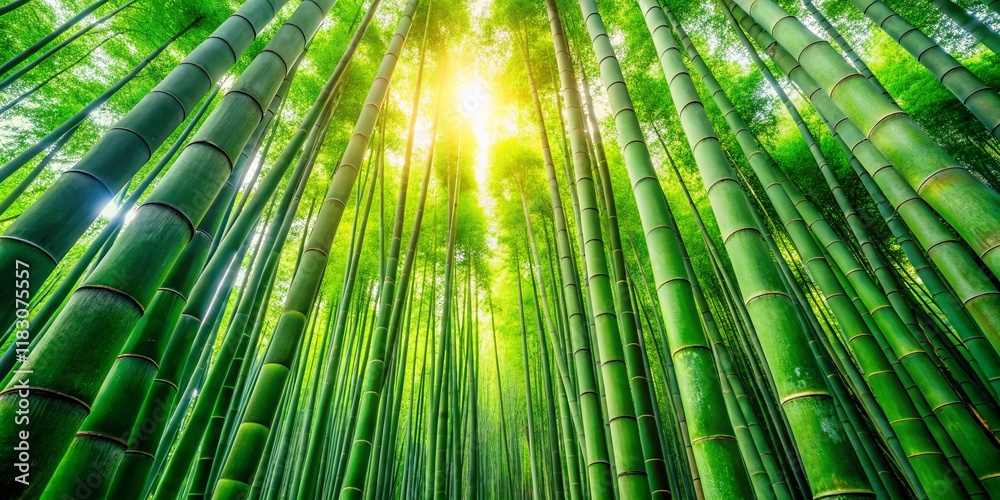 Wall mural Lush Green Bamboo Forest - Vibrant Nature Stock Photo