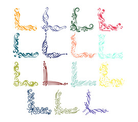 An elegant collection of Arabic-style corner decorations, for invitations, Islamic art, ornamental designs, and decorative projects.