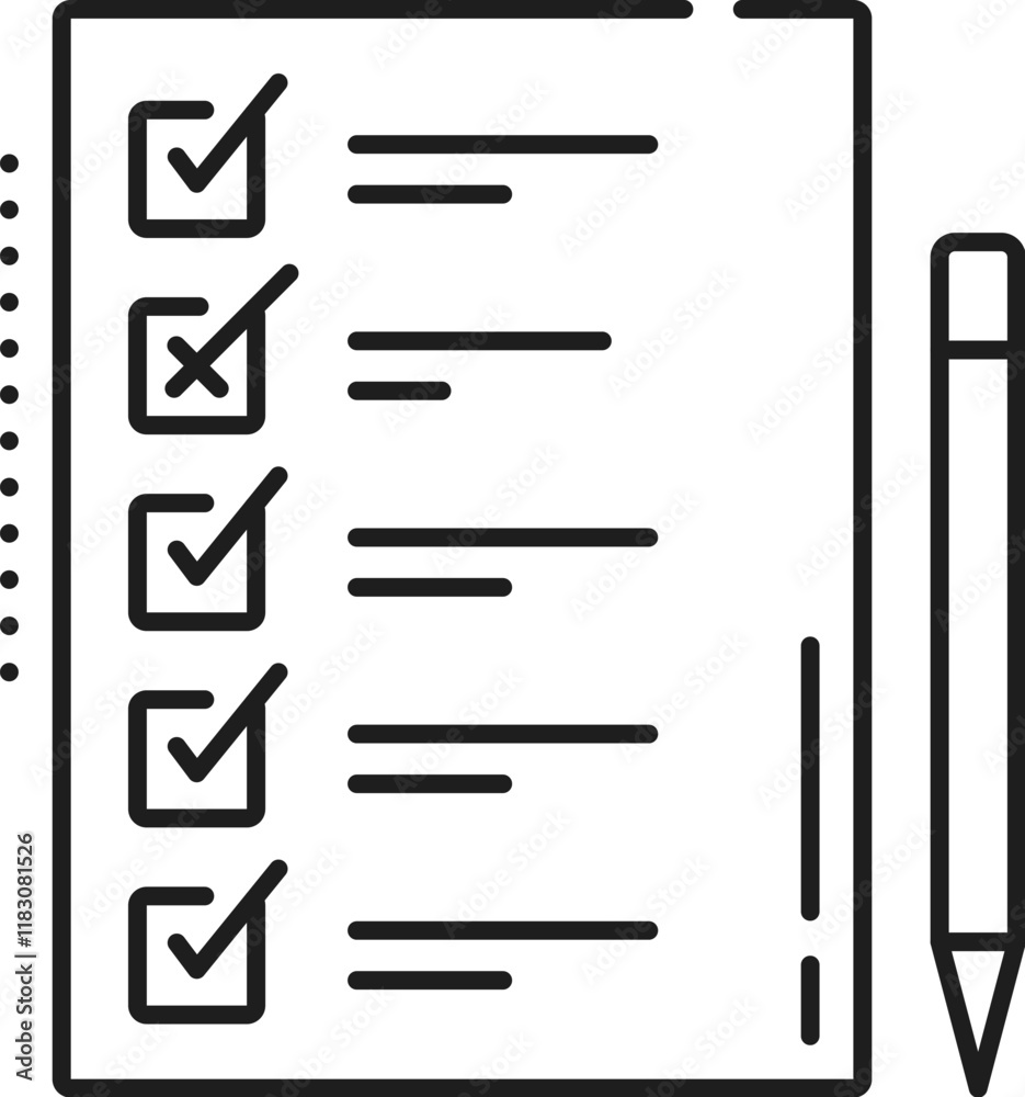 Aufkleber Data analytics, evaluation analysis line icon. Company database analytics outline pictogram, business strategy performance infographics or finance report thin line vector icon with list checkboxes