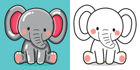 A cartoon baby elephant doll illustration for coloring book element or design element