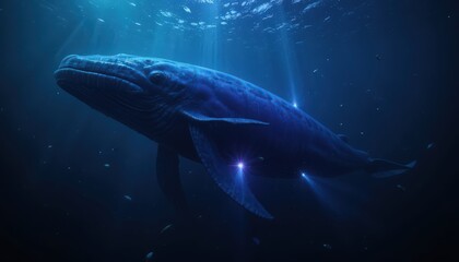 Fototapeta premium Mystical Whale in Deep Blue Ocean Depths