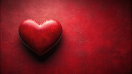 Obraz premium A crimson heart rests on a textured red background, perfect for romantic designs or Valentine's Day themes.