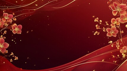 Deep crimson background with gold brushstrokes, subtle motifs, and ample space for Chinese New Year text.
