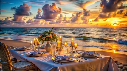Luxurious Beachfront Dinner: Romantic Long Exposure Sunset