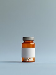 Lone Pill Bottle Centered in Frame with Plain Backdrop Highlighting Pharmaceutical Packaging Design