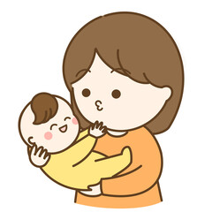 あやすボブヘアのお母さんと笑う赤ちゃんのイラスト