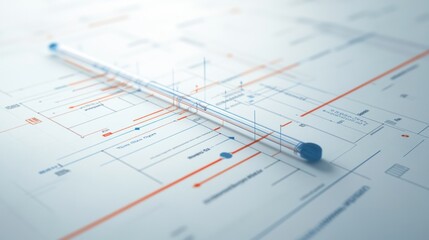 Abstract 3D render of a data flow pipeline on a technical blueprint.