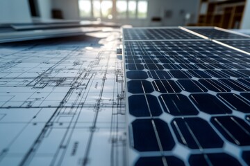 Fototapeta premium Solar Panel Energy Blueprint Clean Energy Eco Friendly Home Design
