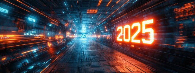 Futuristic 2025 Tunnel Sci Fi Neon Technology Speed Travel Gateway