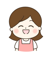 笑顔のエプロンの女性の上半身のゆるかわイラスト