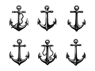 anchor silhouette set, isolated background