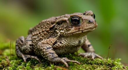 Close up of Common Toad on Moss Amphibian Wildlife Nature Photography