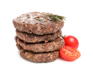 Tasty meat cutlets isolated on white background, closeup