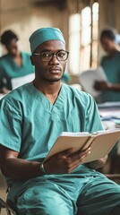 Healthcare Worker Taking Notes in Field Hospital Office