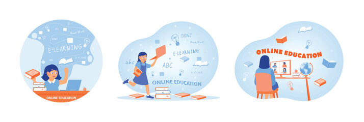 Illustrations showcasing concepts of modern online education and learning platforms.