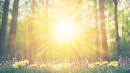 Obraz premium Sunlit Forest Meadow Wildflowers Blooming Brightly