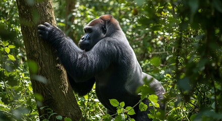 Naklejka premium Powerful Gorilla in Lush Green Rainforest Habitat