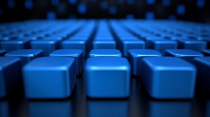 Obraz premium Stunning 3D Render: Infinitely Repeating Blue Cubes in Dark Space. AI Generated