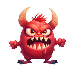 Naklejka premium A red, cartoon monster with horns, fangs, and an angry expression.