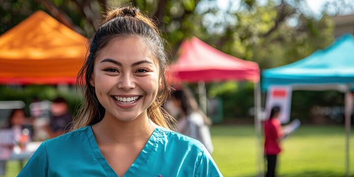Nurse Smiling at Community Health Fair Providing Free Screenings