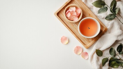 Relaxing Spa Flat Lay with Candles and Herbs