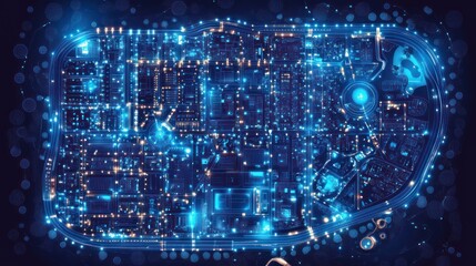 Obraz premium Futuristic digital circuit board glowing with blue light.