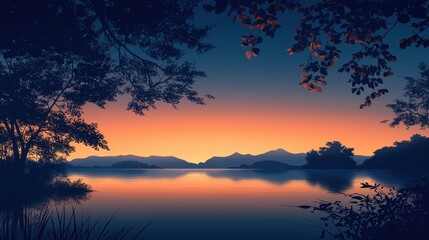 Fototapeta premium Tranquil Lakeside at Sunset with Gentle Ripples