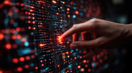 Hand interacting with a digital interface of data.